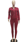 Brick red Polyester Fashion adult Ma'am Street Solid Two Piece Suits pencil Long Sleeve Two Pieces