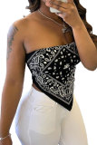 White Red Black Royal blue One word collar Sleeveless Patchwork Print backless Tops