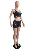 Black Casual Sportswear Solid Patchwork U Neck Sleeveless Two Pieces
