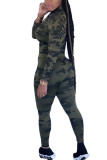 Army Green Polyester Fashion Sexy adult Ma'am Camouflage Two Piece Suits pencil Long Sleeve Two Pieces
