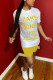 Yellow Polyester Fashion Street Letter Print Two Piece Suits Straight Short Sleeve Two Pieces