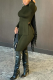 Green Casual Solid Slit Turtleneck Long Sleeve Two Pieces