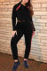 Black Street Solid Patchwork Hooded Collar Long Sleeve Two Pieces