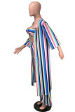 multicolor Polyester OL Striped Print Three-Piece Suits Straight Long Sleeve Two Pieces
