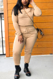 Apricot Fashion Sexy Casual Street PVC Blends Solid Pullovers Pants Bateau Neck Long Sleeve Off The Shoulder Regular Two Pieces