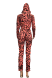 Red Casual Leopard Patchwork Hooded Collar Long Sleeve Two Pieces