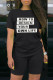 Black Fashion Casual Letter Print Basic O Neck Short Sleeve Two Pieces
