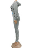 Red Casual Print Patchwork Hooded Collar Long Sleeve Two Pieces