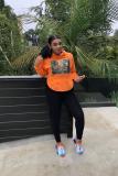 Orange O Neck Long Sleeve Hole Solid Print Long Sleeve Tops