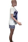 White Blends OL Print Eyes Printed Straight Short Sleeve Two Pieces