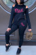 Black Casual Print Embroidered O Neck Long Sleeve Two Pieces
