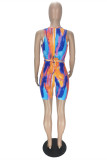Multicolor Fashion Sexy Print Hollowed Out V Neck Skinny Romper