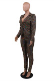 Gold Fashion Casual Solid Patchwork Turndown Collar Long Sleeve Two Pieces