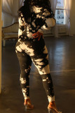 Black And White Casual Print Patchwork Tie-dye O Neck Regular Jumpsuits