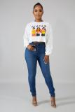 White O Neck Long Sleeve Character Letter crop top Print Tees & T-shirts