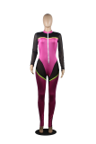 Pink Sexy Patchwork See-through Mesh O Neck Skinny Jumpsuits