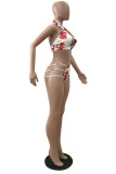 Blue Fashion Sexy Print Hollowed Out Basic Swimwears