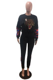 Black Street Fashion adult Print Two Piece Suits Camouflage Patchwork Sequin Animal Prints penci