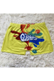 Black yellow Polyester Elastic Fly Low Print Straight shorts Bottoms