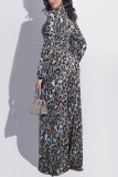 Leopard Print Fashion Casual Leopard Hollowed Out V Neck Regular Jumpsuits