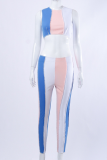 Red Sexy Color Block Patchwork O Neck Sleeveless Two Pieces