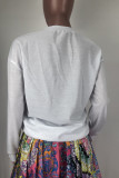 White Fashion Casual Letter Butterfly Print Basic O Neck Tops