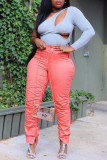 Orange Pink Fashion Casual Solid Basic Regular Mid Waist Trousers
