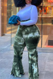 Black Green Street Tie-dye Boot Cut High Waist Bottoms