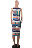 Multicolor Fashion Casual Print Hollowed Out V Neck Vest Dress