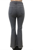 Grey Fashion Casual Solid Ripped Mid Waist Boot Cut Jeans