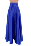 Royal Blue Casual Solid Slit Loose Mid Waist Type A Bottoms