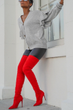 Grey Casual Solid Buttons V Neck Tops