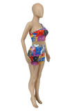 Colour Sexy Casual Print Backless Sleeveless Two Pieces