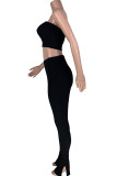 White OL Two Piece Suits Patchwork Solid Boot Cut Sleeveless Two-piece Pants Set