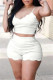 Cream White Sexy Casual Solid Backless Spaghetti Strap Sleeveless Two Pieces
