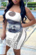 White Sexy Print Patchwork Strapless Sheath Dresses