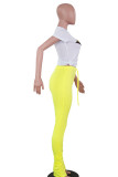 Yellow Polyester Fashion Casual adult Ma'am Print Draped Two Piece Suits pencil Short Sleeve Two Pieces