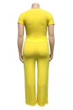 Dark Yellow Fashion adult Sexy O Neck Solid Two Piece Suits Bandage