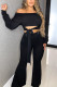 Black Work Daily Solid Bateau Neck Long Sleeve Two Pieces