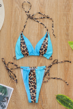 Blue Sexy Leopard Patchwork Swimwears