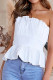 White Sweet Solid Backless Fold Strapless Mid Waist Tops