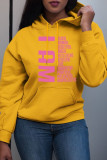 Yellow Fashion Casual Letter Print Basic Hooded Collar Tops