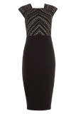 Black Fashion Sleeveless O neck Slim Dress Knee-Length diamonds split
