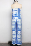 Blue Polyester Sexy Patchwork Straight Sleeveless Two Pieces