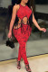 Red Sexy Print Bandage O Neck Sleeveless Two Pieces