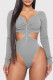 Grey Casual Living Solid Hollowed Out V Neck Skinny Romper