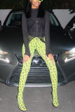 Black Fashion Casual Print Basic Skinny Mid Waist Trousers