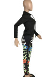 Green Sexy Polyester Print Bandage O Neck Long Sleeve Regular Sleeve Regular Two Pieces