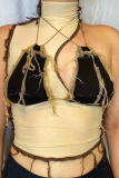 Yellow Street Color Block Tassel Half A Turtleneck Tops