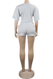 Grey Fashion Sexy Bandage Patchwork Solid Straight Two-Piece Short Set